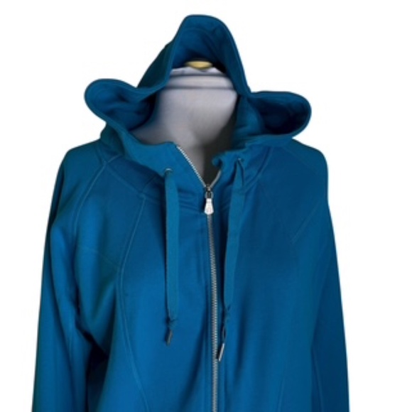 No Brand Label Front Full Zip Drawstring Hood 2 Pocket Teal Hoodie Size XL - Picture 2 of 7